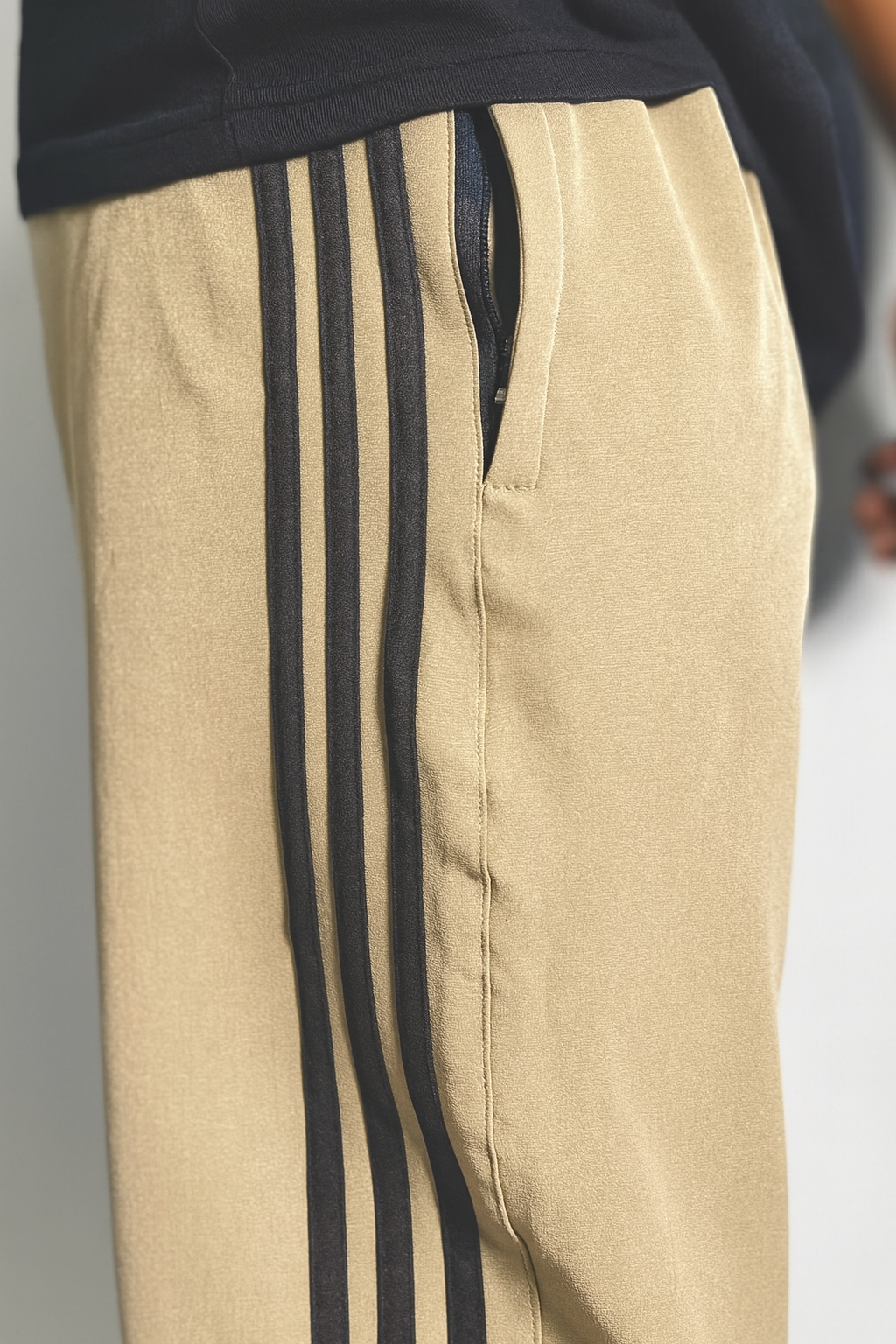 Beige Loose Fit Track Pant / Lower with 3 Stripes – Minimal Fashion Look