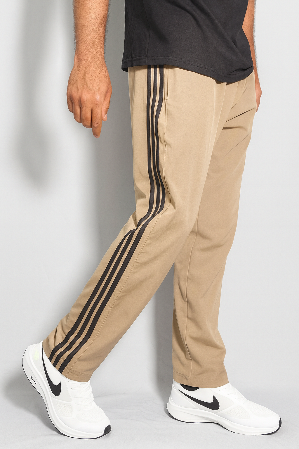 Beige Loose Fit Track Pant / Lower with 3 Stripes – Minimal Fashion Look
