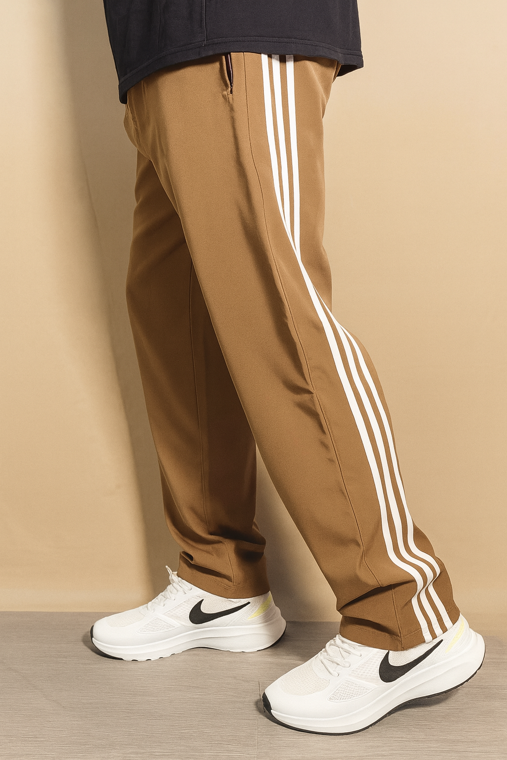 Brown Loose Fit Track Pant / Lower with 3 Stripes – Trendy Casual Wear
