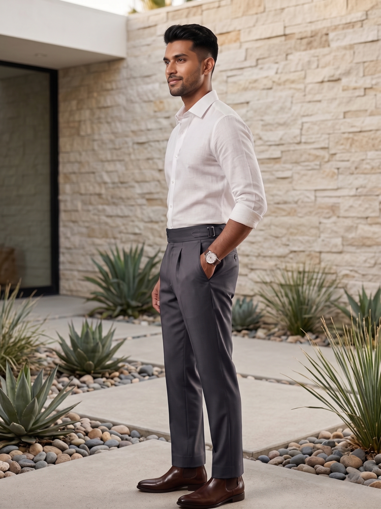 Dark Grey Tailored High-Waist Formal Wide-Leg Korean Pant by FitCry
