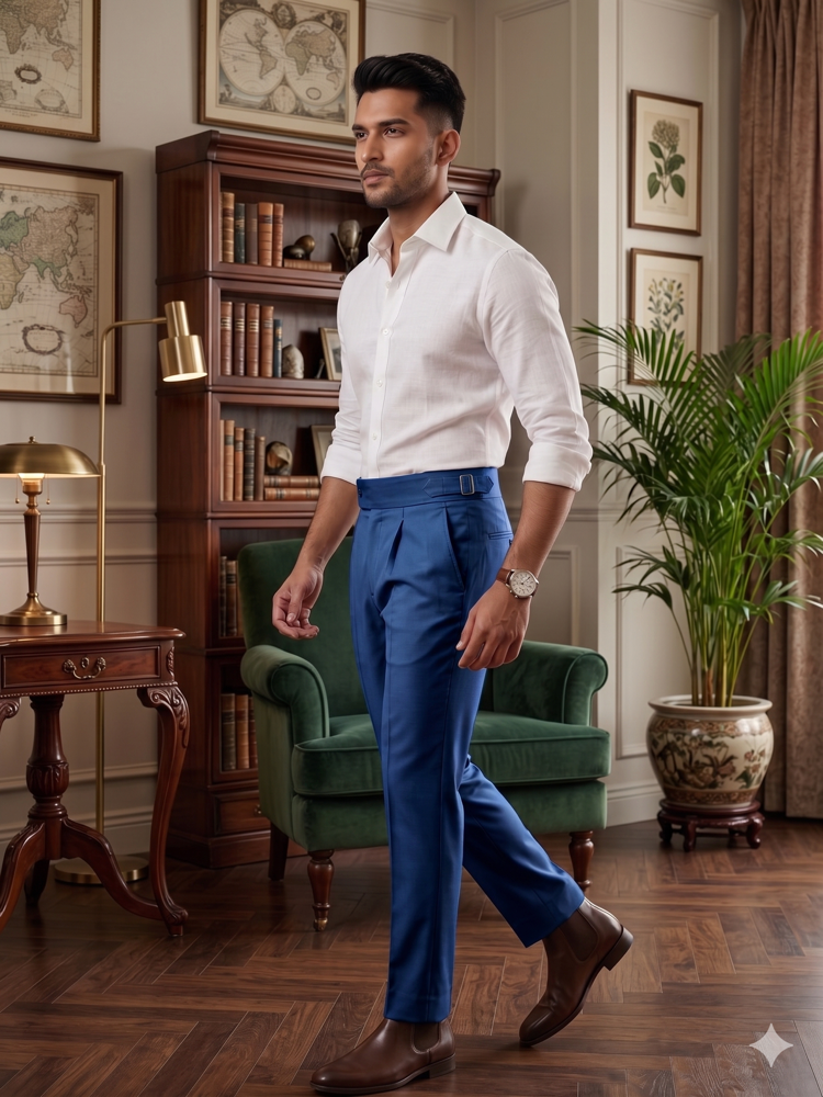 Blue Tailored High-Waist Formal Wide-Leg Korean Pant by FitCry