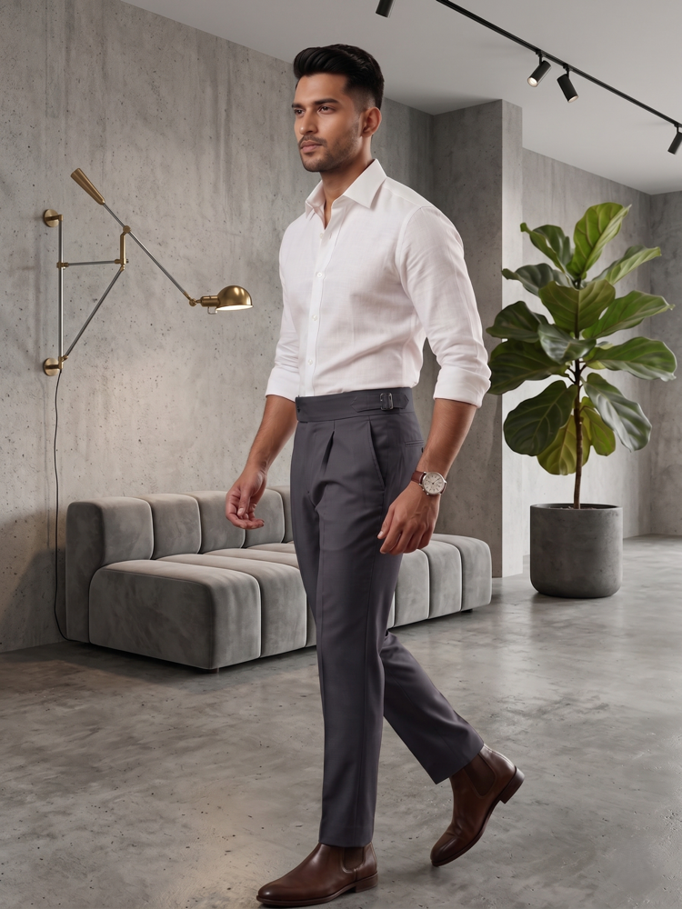 Dark Grey Tailored High-Waist Formal Wide-Leg Korean Pant by FitCry