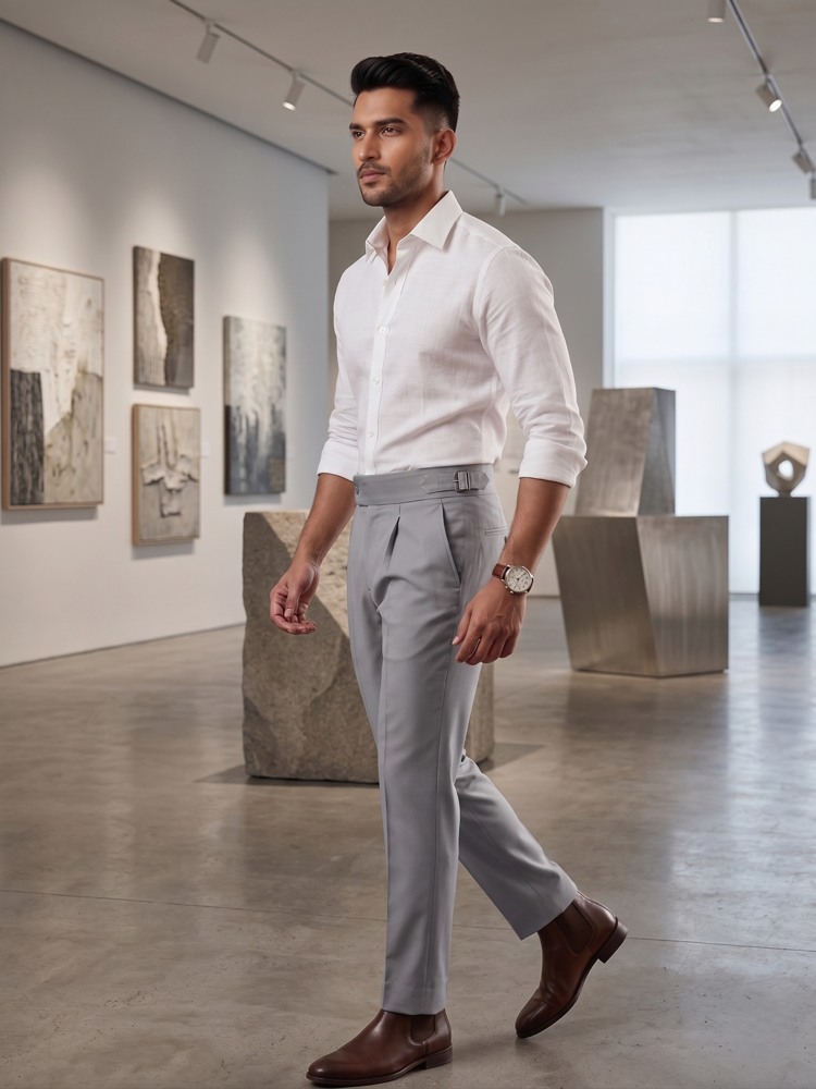 Grey Tailored High-Waist Formal Wide-Leg Korean Pant by FitCry