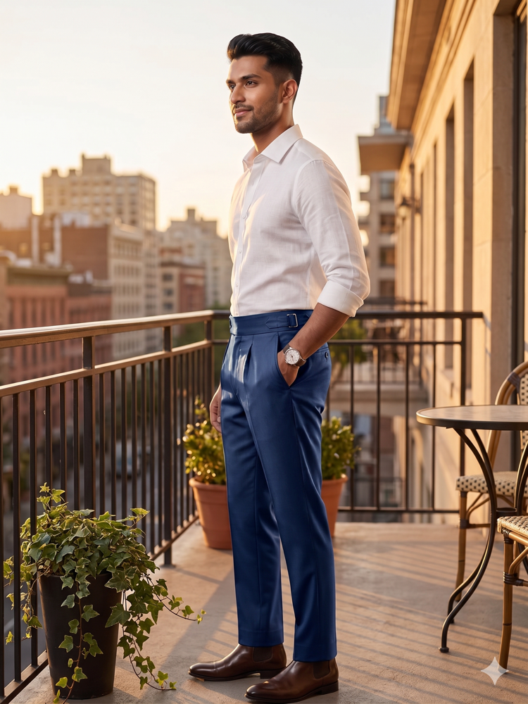 Blue Tailored High-Waist Formal Wide-Leg Korean Pant by FitCry
