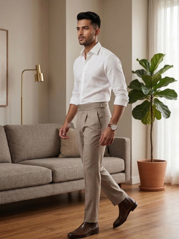 Beige Tailored High-Waist Formal Wide-Leg Korean Pant by FitCry