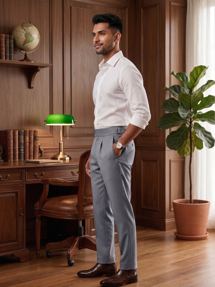 Grey Tailored High-Waist Formal Wide-Leg Korean Pant by FitCry
