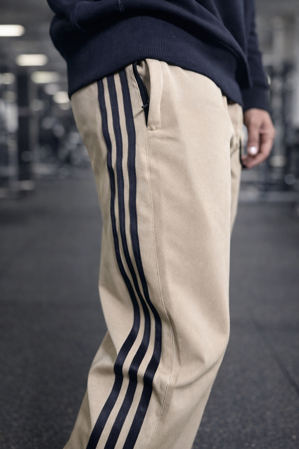 Beige Loose Fit Track Pant / Lower with 3 Stripes – Minimal Fashion Look