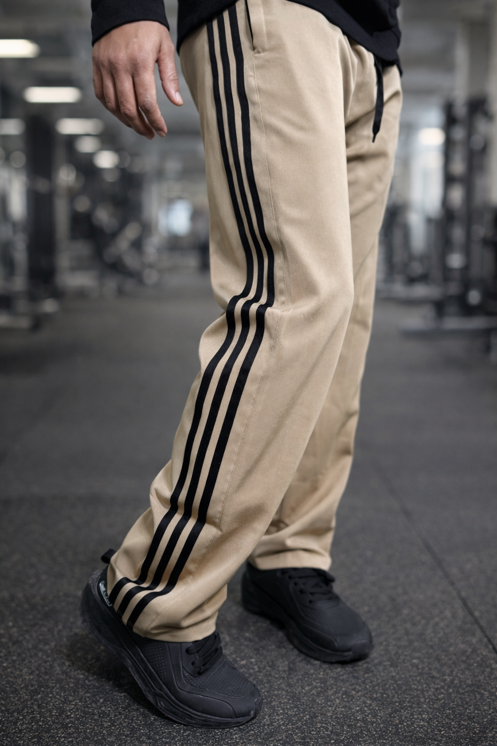 Beige Loose Fit Track Pant / Lower with 3 Stripes – Minimal Fashion Look
