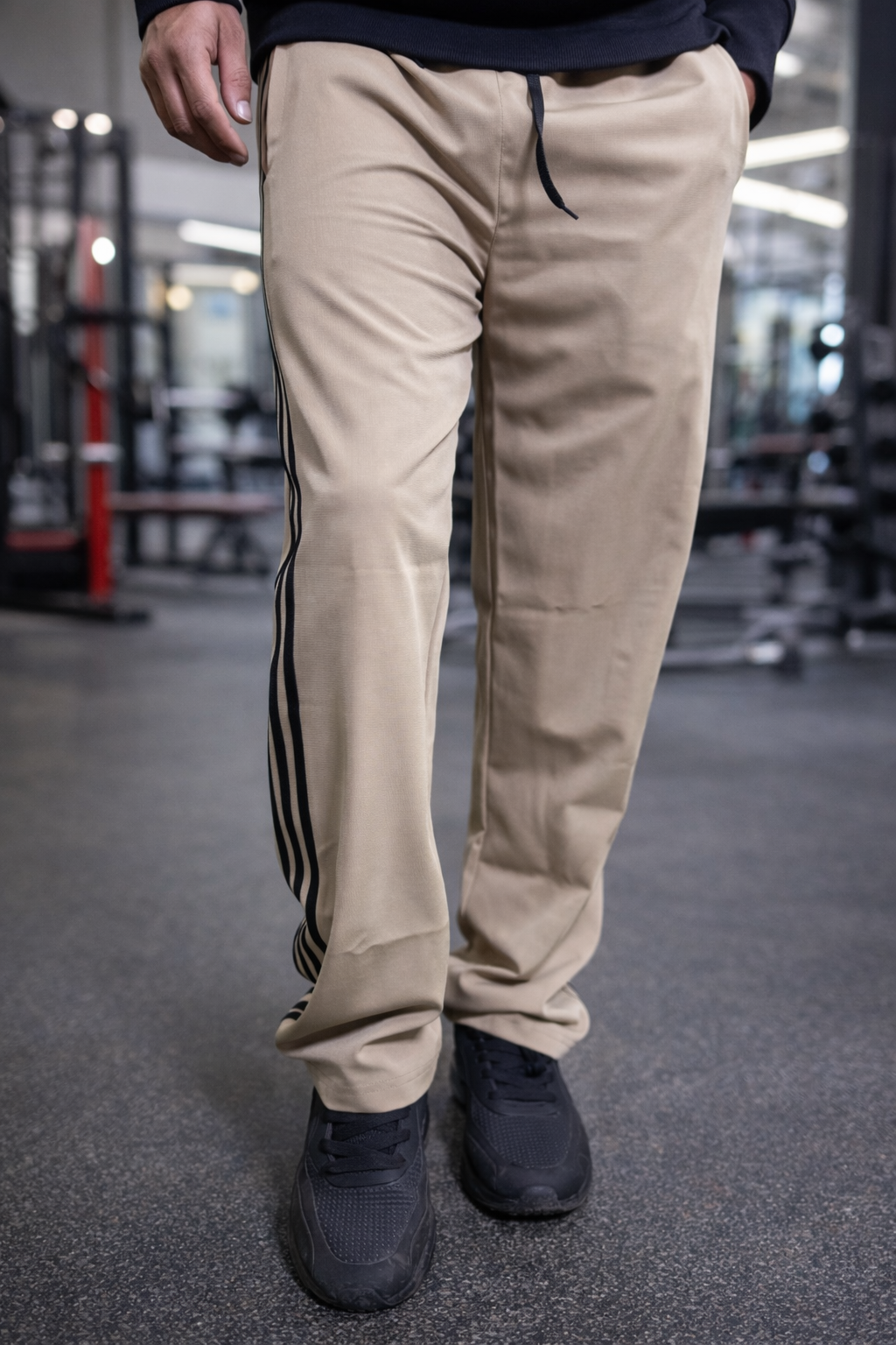 Beige Loose Fit Track Pant / Lower with 3 Stripes – Minimal Fashion Look