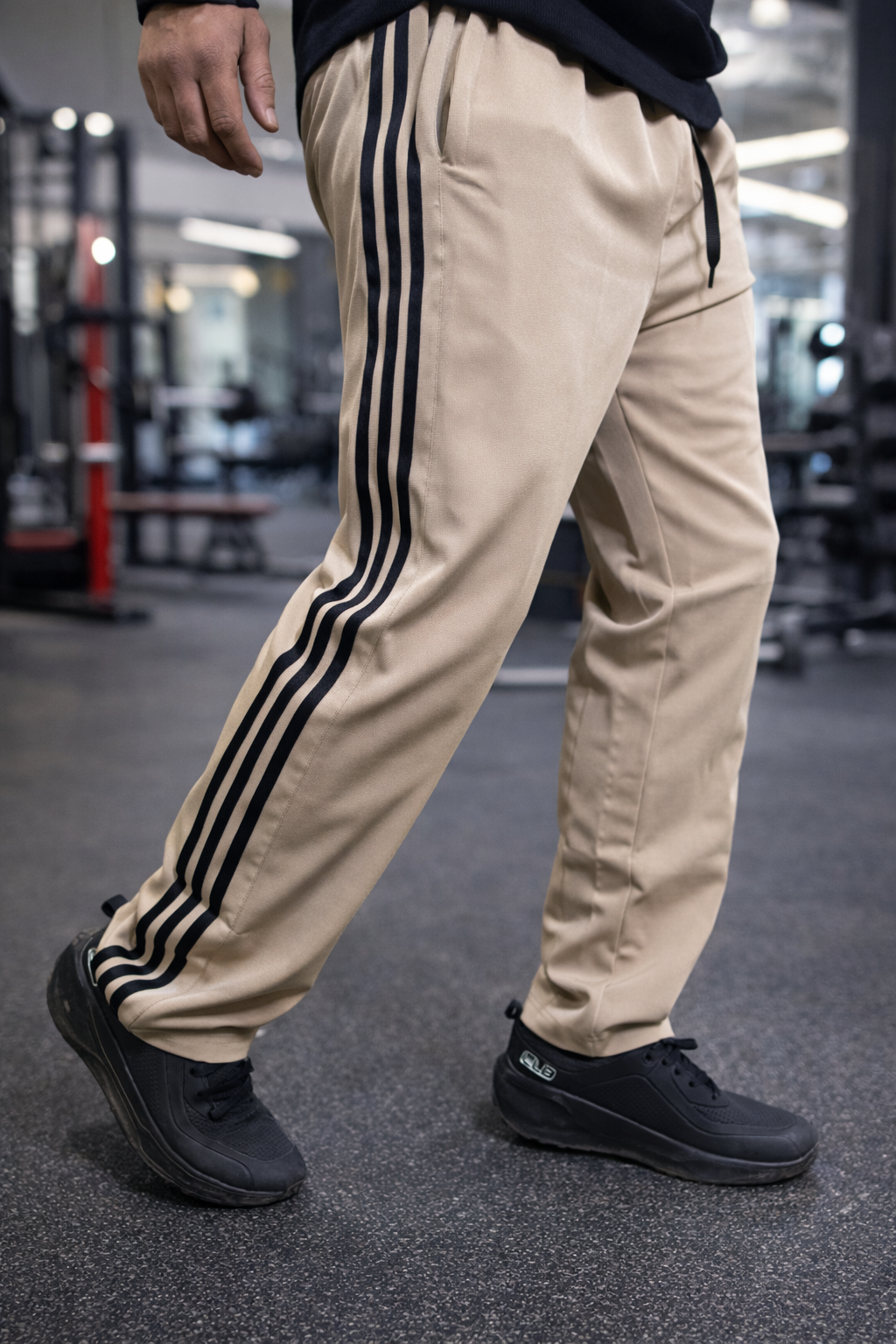 Beige Loose Fit Track Pant / Lower with 3 Stripes – Minimal Fashion Look