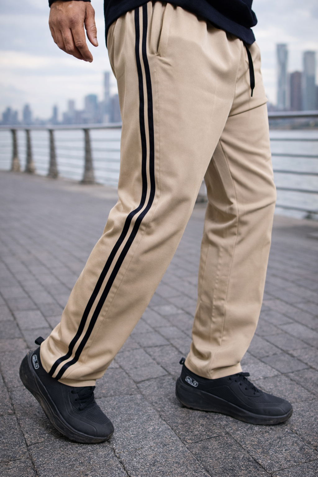 Beige  Loose Fit Lower | Track Pant with 2 Stripe