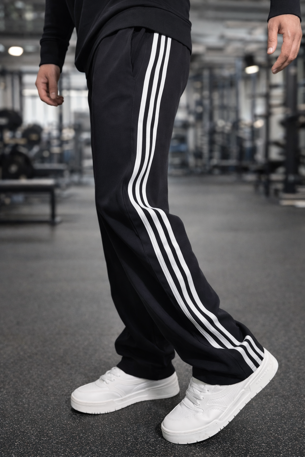 Black Loose Fit Lower | Track Pant with 3 Stripe