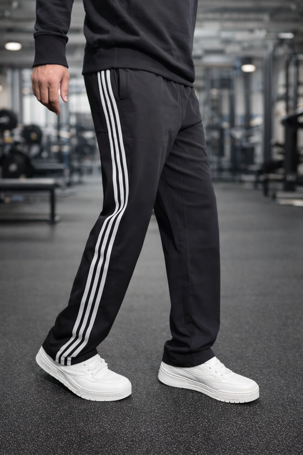 Black Loose Fit Lower | Track Pant with 3 Stripe