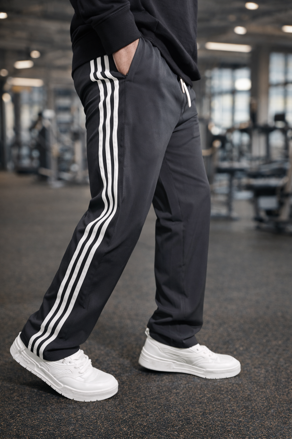 Dark Grey Loose Fit Lower | Track Pant with 3 Stripe