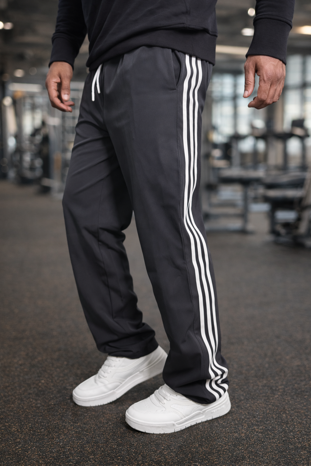 Dark Grey Loose Fit Track Pant / Lower with 3 Stripes – Everyday Comfort