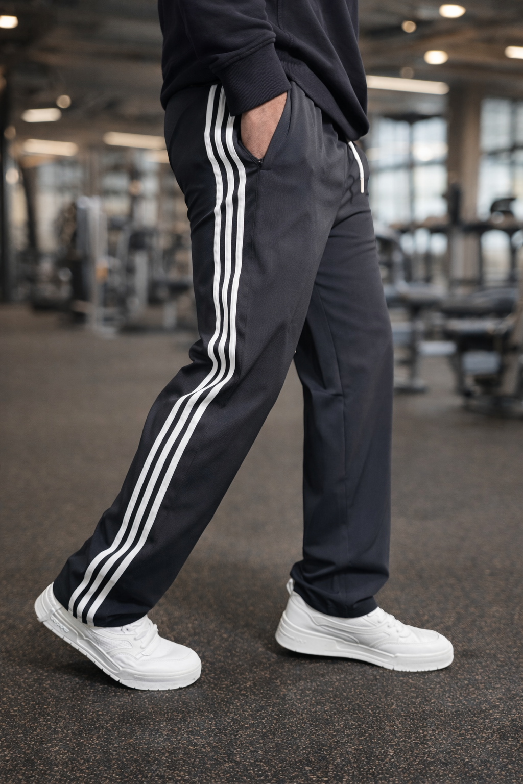 Dark Grey Loose Fit Lower | Track Pant with 3 Stripe