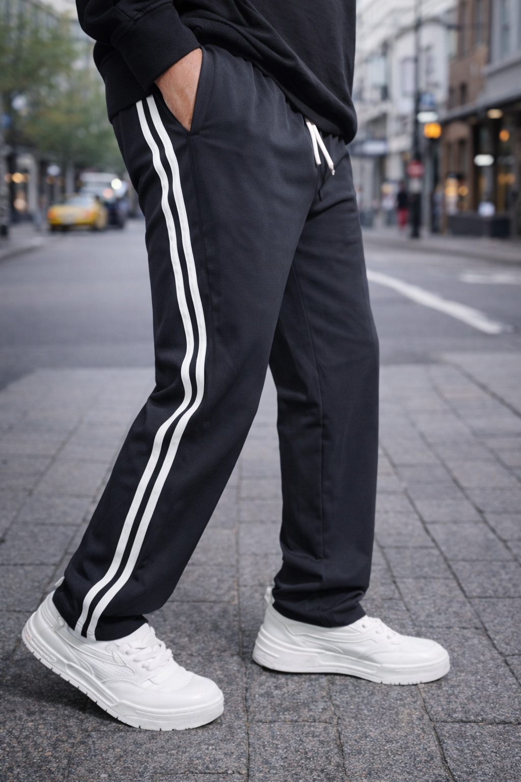 Dark Grey Loose Fit Lower | Track Pant with 2 Stripe