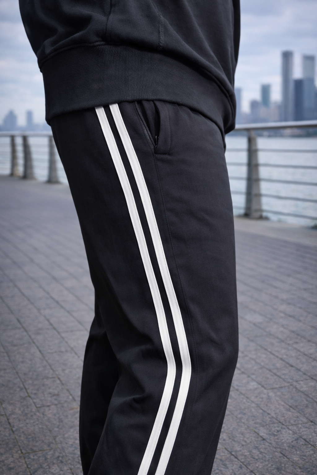 Dark Grey Loose Fit Lower | Track Pant with 2 Stripe