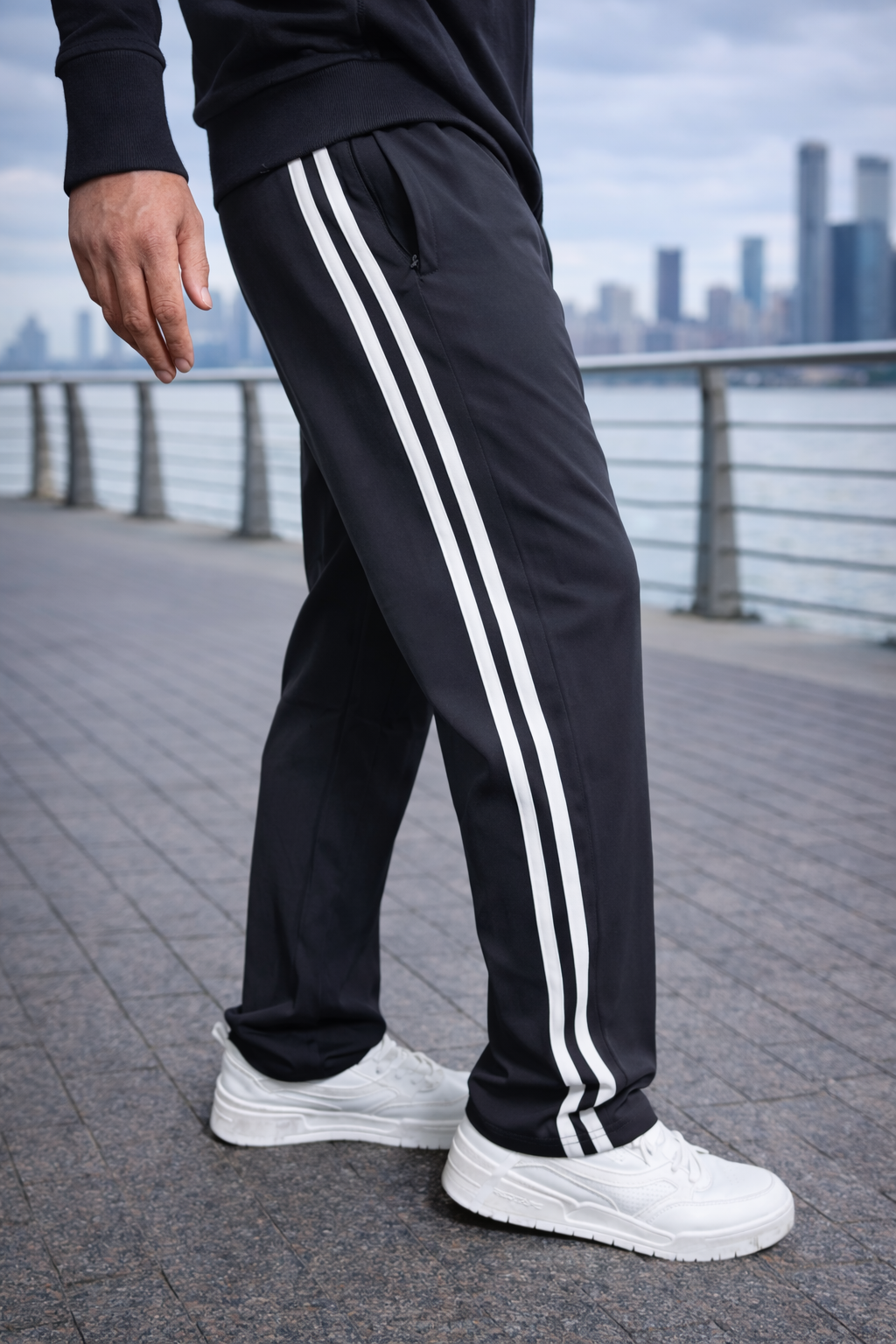 Dark Grey Loose Fit Lower | Track Pant with 2 Stripe