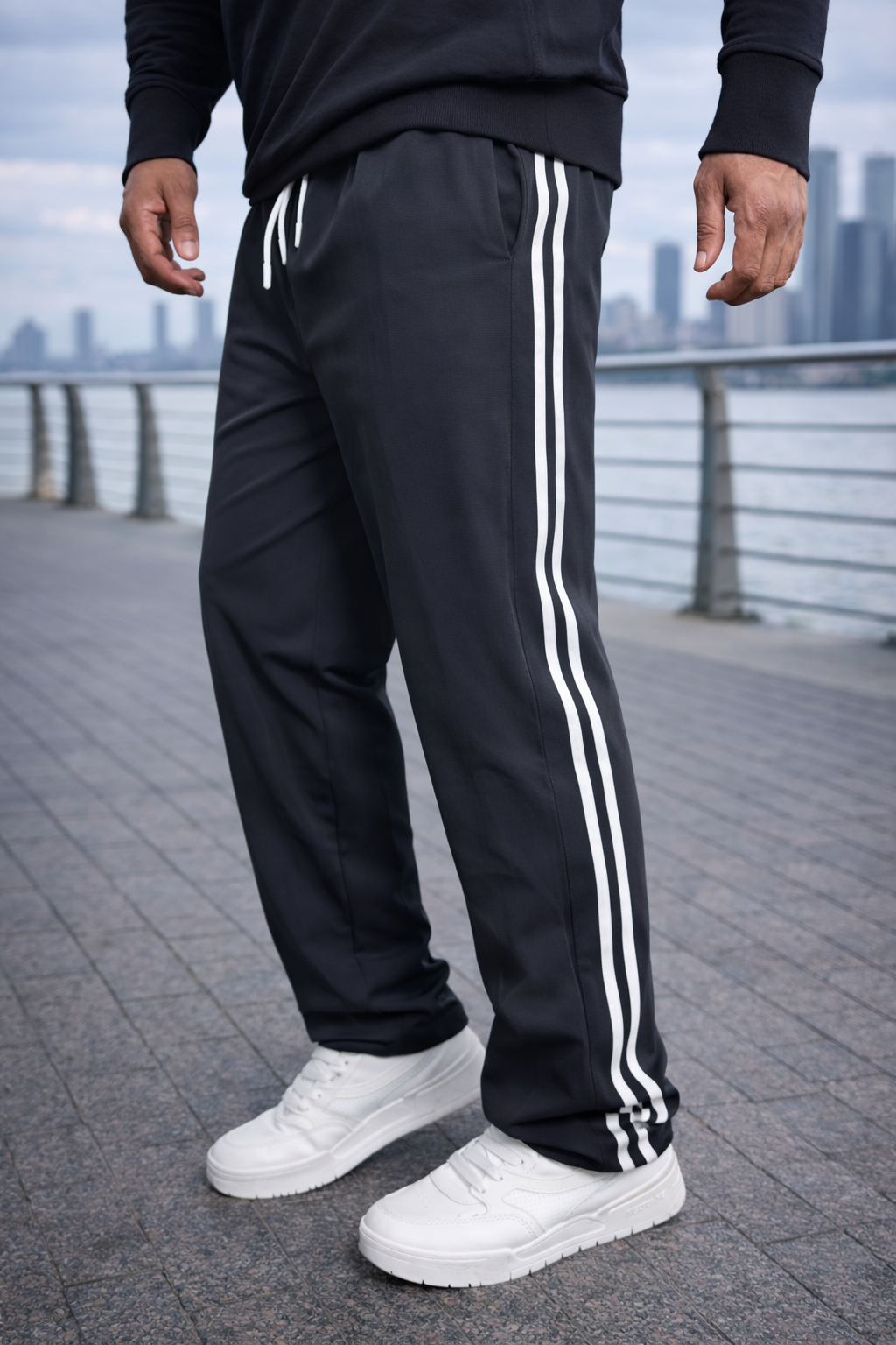 Dark Grey Loose Fit Lower | Track Pant with 2 Stripe