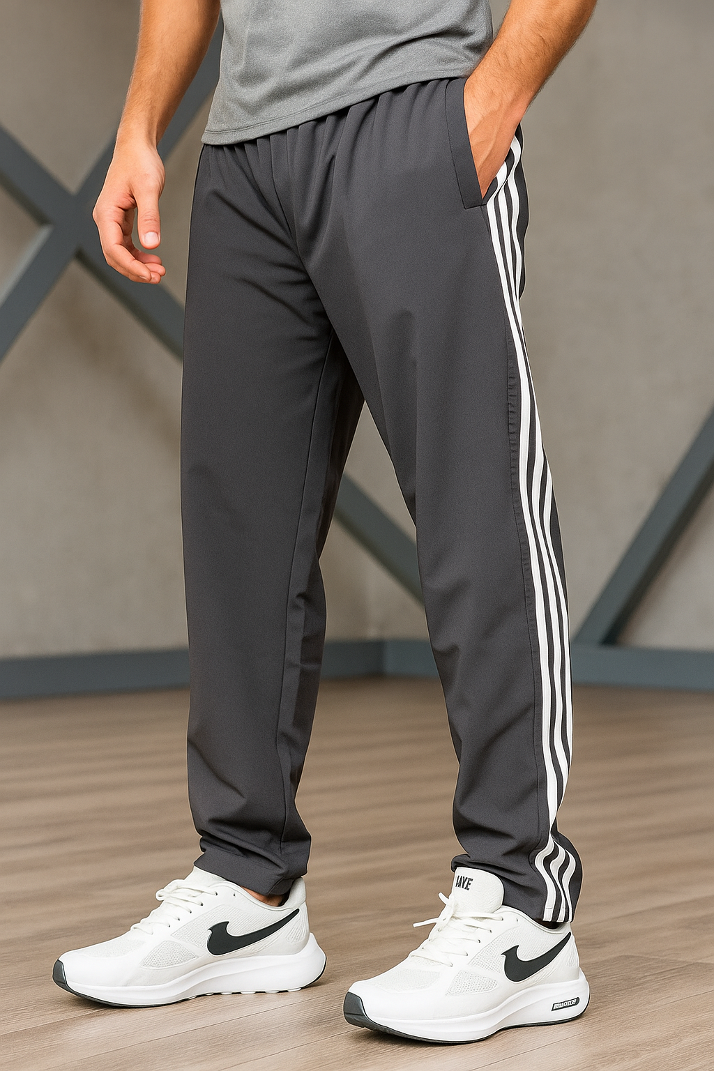 Dark Grey Loose Fit Track Pant / Lower with 3 Stripes – Everyday Comfort